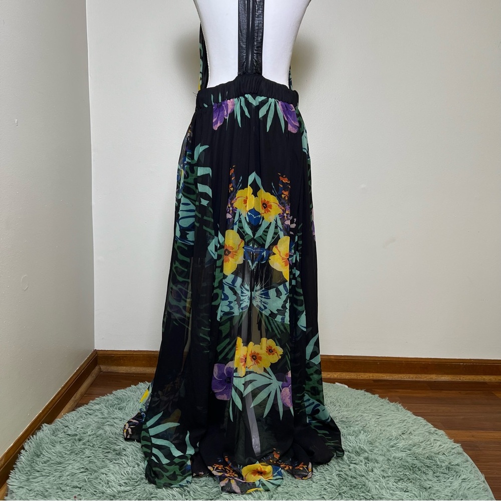 TOV Los Angeles Floral Maxi Dress with Faux Leather Detail - Size 44 - Picture 7 of 11